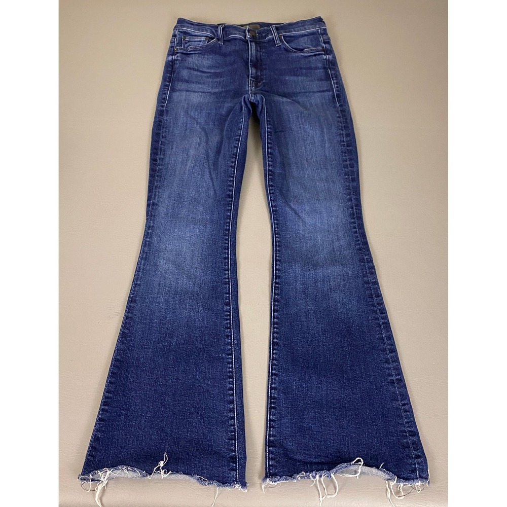 Mother The Weekender Fray Jeans Womens Size 27 Mint Condition Blue Flare Raw Hem